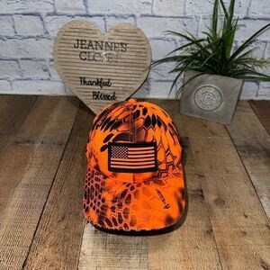 KRYPTEK America FLAG logo hunting hat. Bright orange.